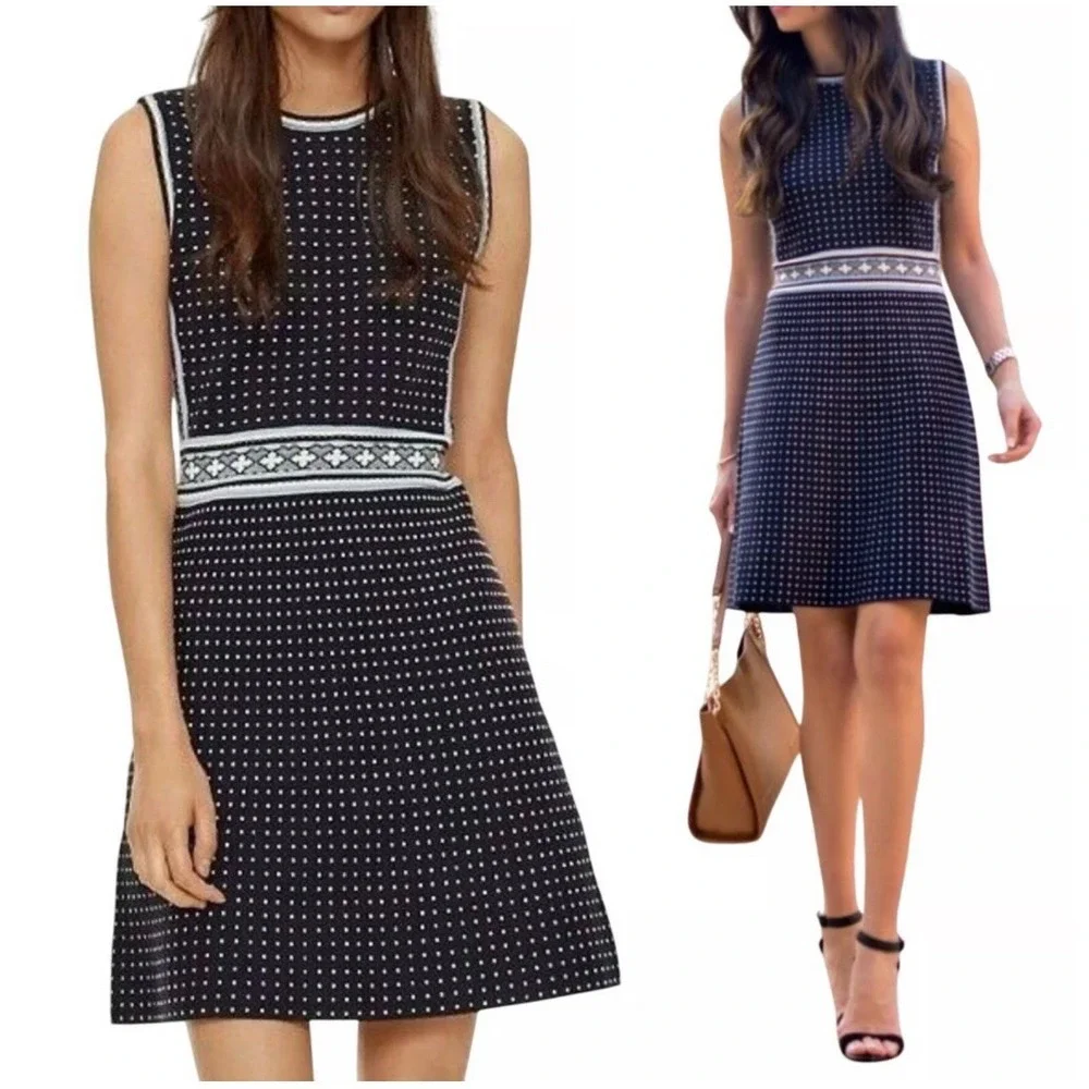 TORY‎ BURCH Navy Mini Geo Sleeveless Knit Sweater A-line Dress Sz XL $395 F17